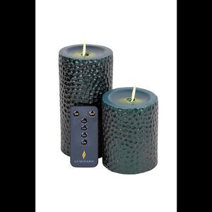Luminara 2-Pack Flameless 4"& 6" Metallic Hammered Pillar Rain Forest